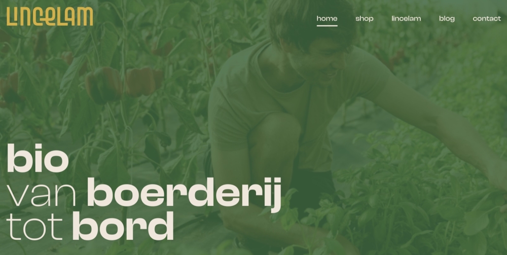 Startpagina van de vernieuwde Lincelam-website uit maart 2024: bio van boerderij tot bord