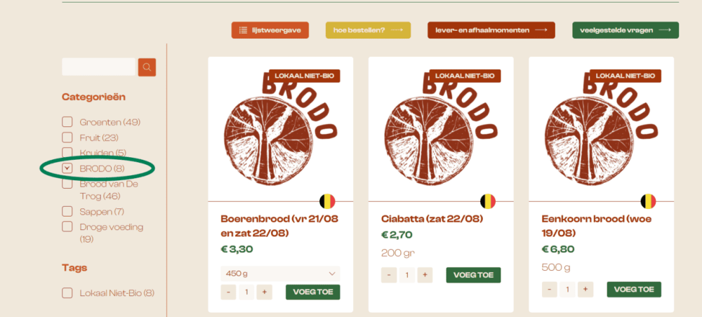 De categorie BRODO in de webshop van Lincelam